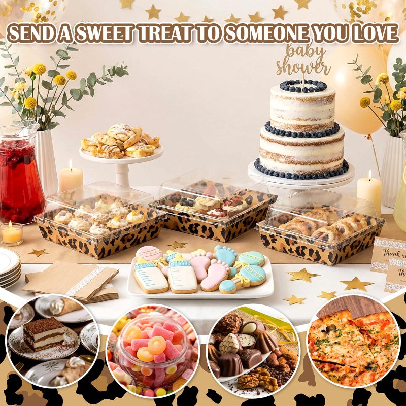 Potchen 50 Pack Leopard Print Charcuterie Boxes with Clear Lids Animal Cheetah Leopard Candy Cookie Boxes with Window for Treat Wild Zoo Jungle Safari Themed Party Decoration Supplies - Image 3