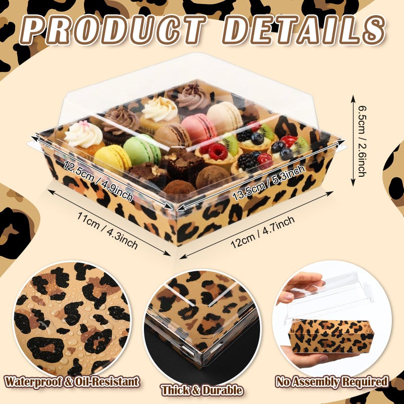 Potchen 50 Pack Leopard Print Charcuterie Boxes with Clear Lids Animal Cheetah Leopard Candy Cookie Boxes with Window for Treat Wild Zoo Jungle Safari Themed Party Decoration Supplies - Image 2