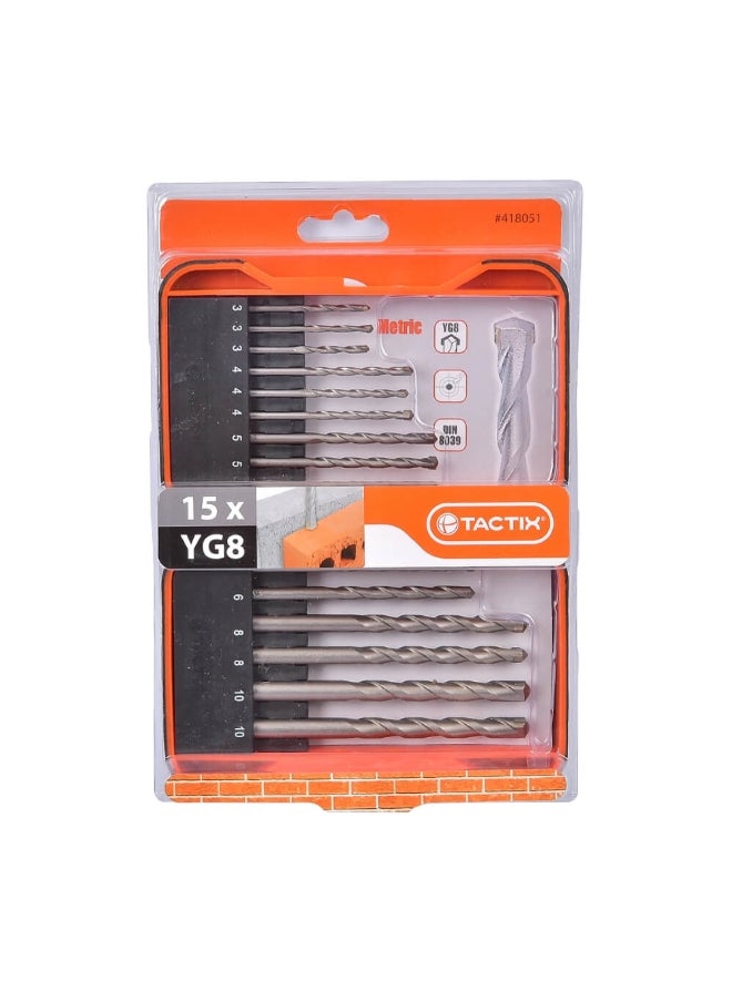 Tactix - 15-Piece Break-Resistant High Carbon Steel Concrete Drill Bit Set Silver 4.32 x 23.88 x 16.51 cm 418051 - Image 1