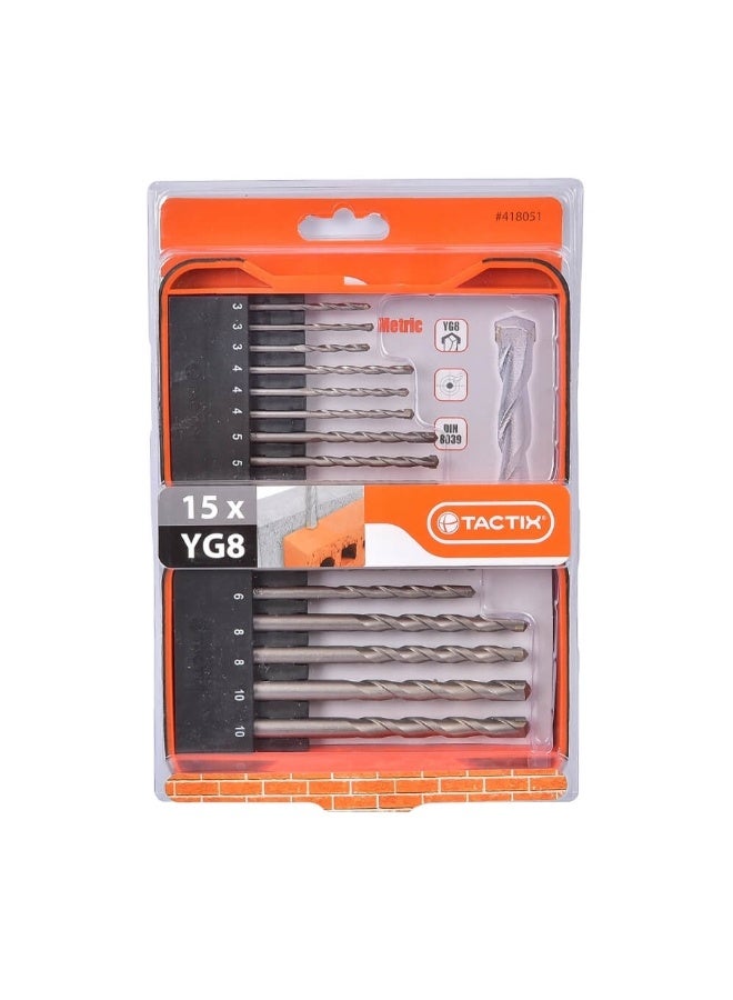 Tactix 15-Piece Break-Resistant High Carbon Steel Concrete Drill Bit Set Silver 4.32 x 23.88 x 16.51 cm 418051 - Image 2