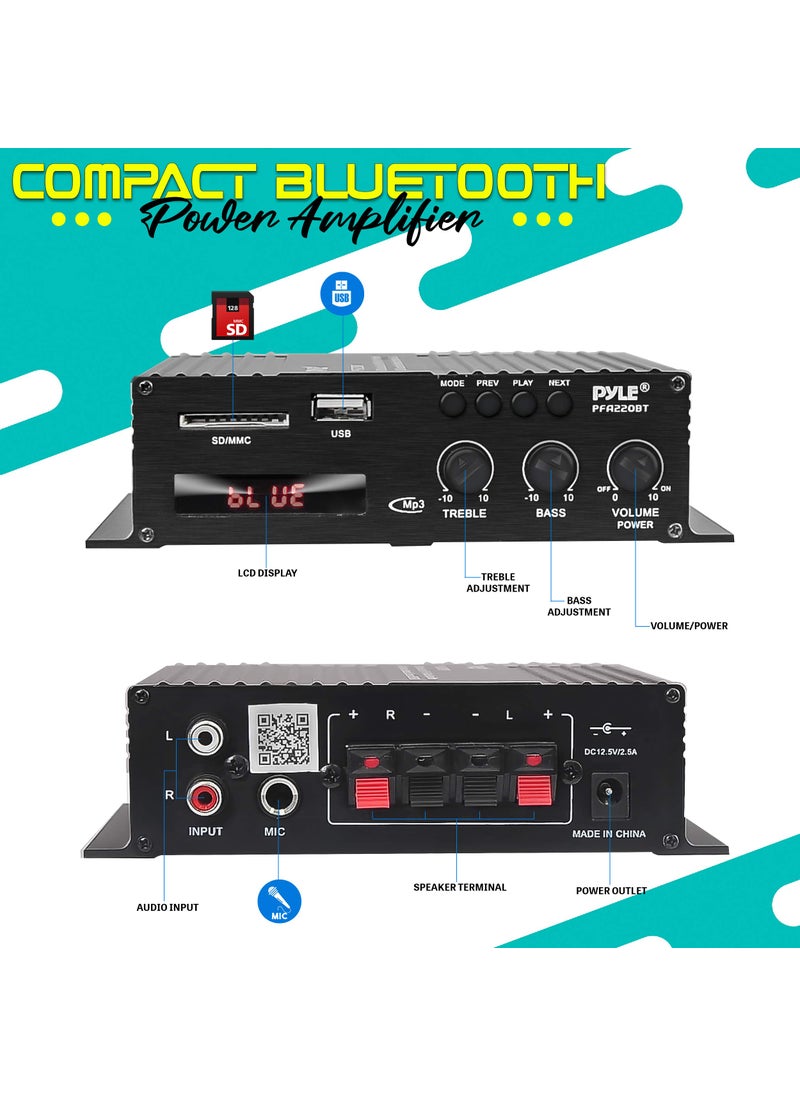 Pyle Pyle Class-T Bluetooth Power Audio Amplifier - 120W Mini Dual Channel Sound Stereo Receiver Box w/ USB, RCA, 12V Adapter - For Subwoofer Speaker, Home Theater, PA System, Studio Use - Pyle PFA220BT  - Image 2