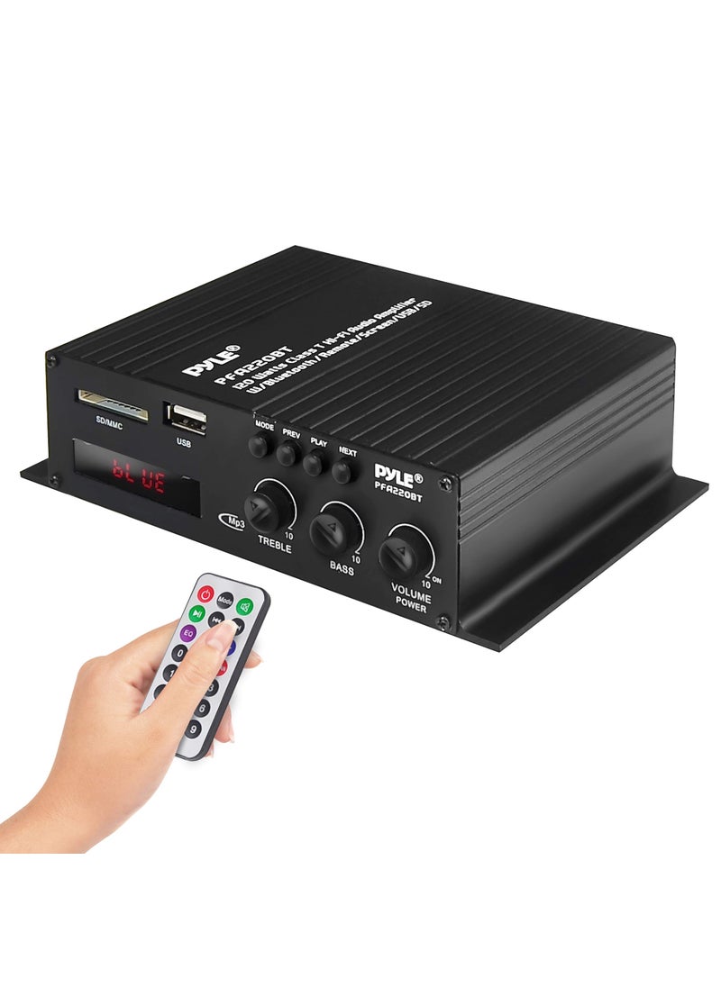 Pyle Pyle Class-T Bluetooth Power Audio Amplifier - 120W Mini Dual Channel Sound Stereo Receiver Box w/ USB, RCA, 12V Adapter - For Subwoofer Speaker, Home Theater, PA System, Studio Use - Pyle PFA220BT  - Image 1