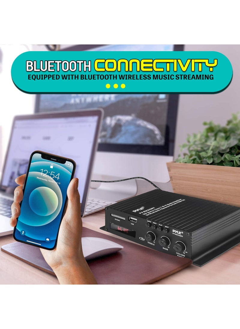 Pyle Pyle Class-T Bluetooth Power Audio Amplifier - 120W Mini Dual Channel Sound Stereo Receiver Box w/ USB, RCA, 12V Adapter - For Subwoofer Speaker, Home Theater, PA System, Studio Use - Pyle PFA220BT  - Image 5