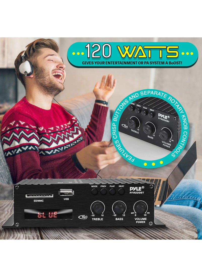 Pyle Pyle Class-T Bluetooth Power Audio Amplifier - 120W Mini Dual Channel Sound Stereo Receiver Box w/ USB, RCA, 12V Adapter - For Subwoofer Speaker, Home Theater, PA System, Studio Use - Pyle PFA220BT  - Image 4