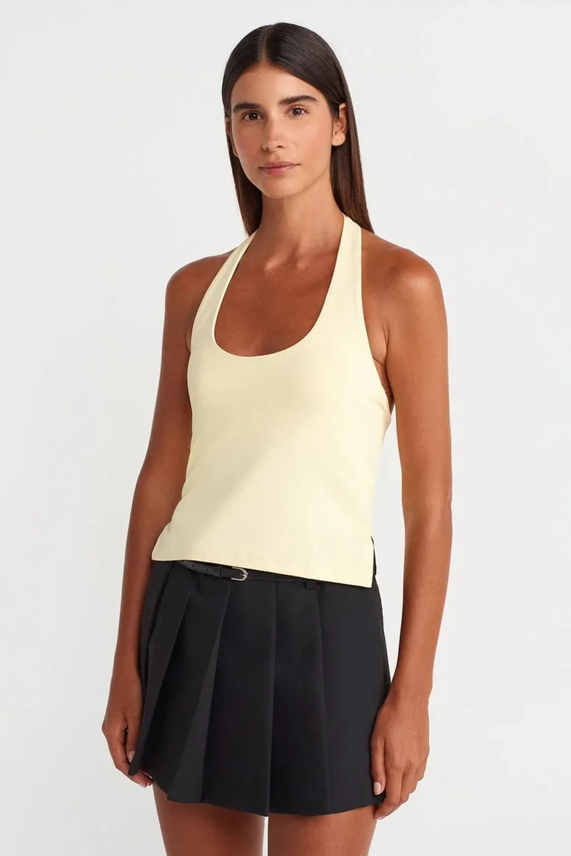 DILVIN Women's Slim Fit Halter Neck Cut-Out Top