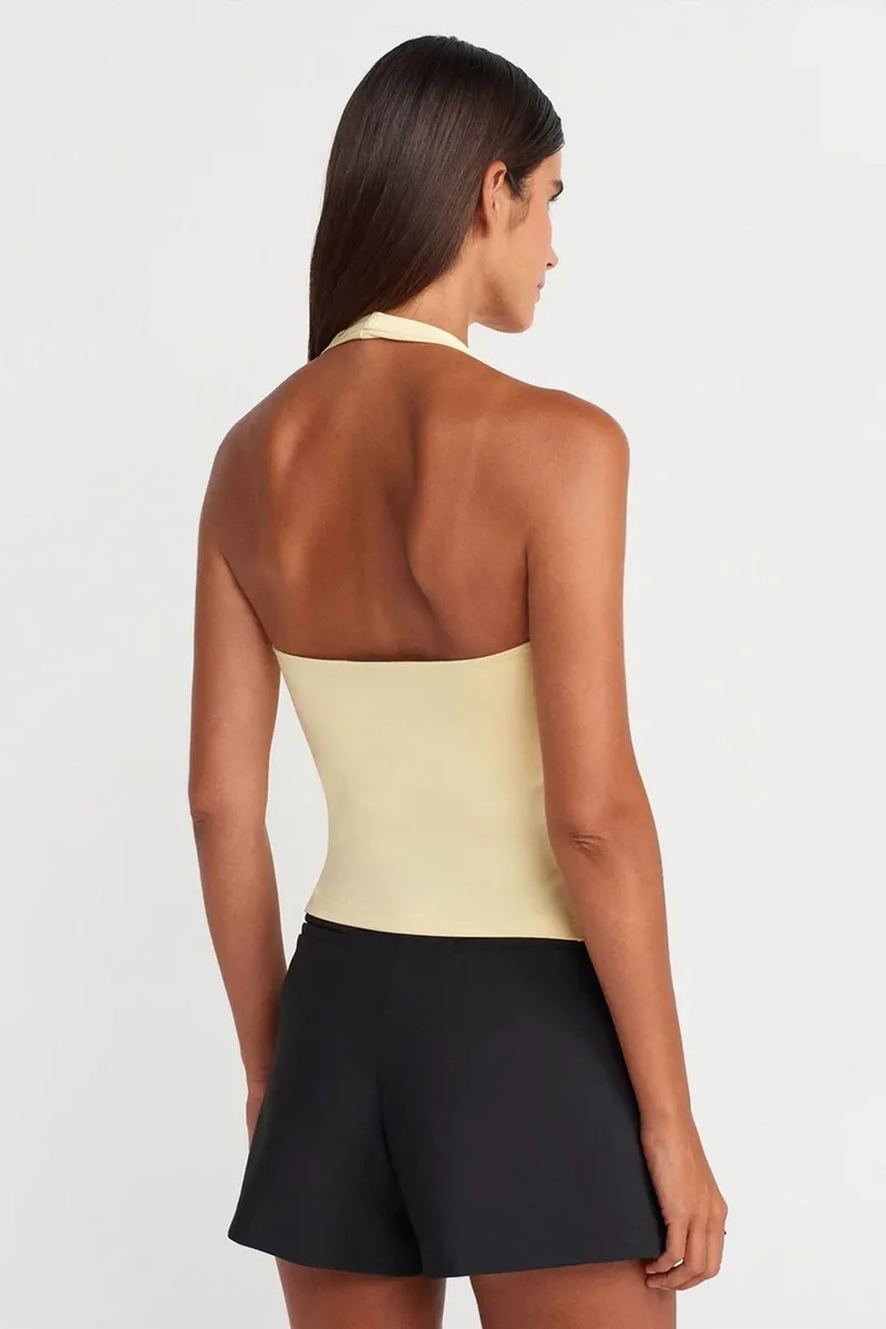 Dilvin Lemon Yellow DILVIN Women's Slim Fit Halter Neck Cut-Out Top for Women | Best Price UAE