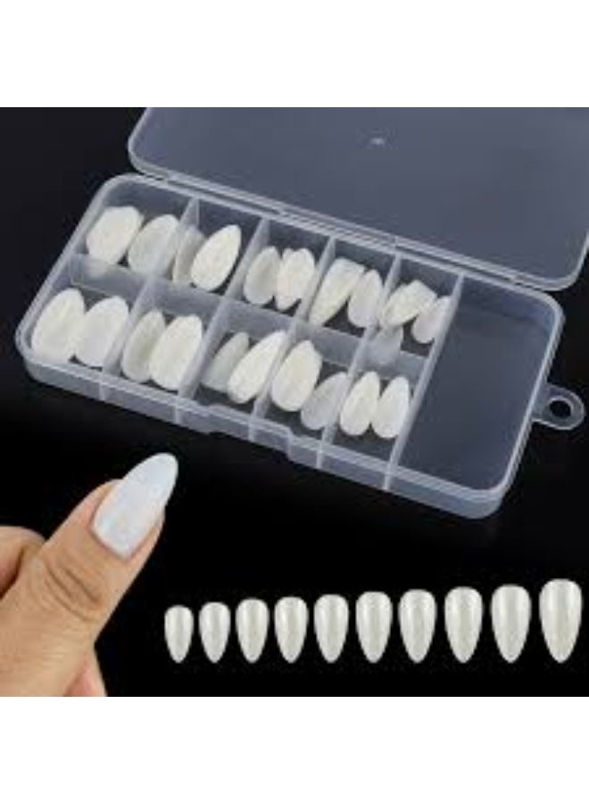 100 قطعة من الأظافر الصناعية الاحترافية المصنوعة من الأكريليك الطبيعي باللون الأبيض مع علبة بيضاء - Image 2