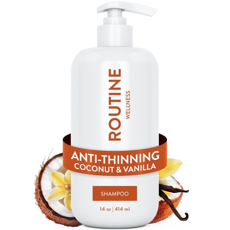Routine Wellness Anti-Thinning Shampoo for Thinning Hair - Biotin DHT Blocker Women & Men - Color Safe Shampoo for Hair Loss & Healthy Hair - Coconut & Vanilla - 14oz - Image 1