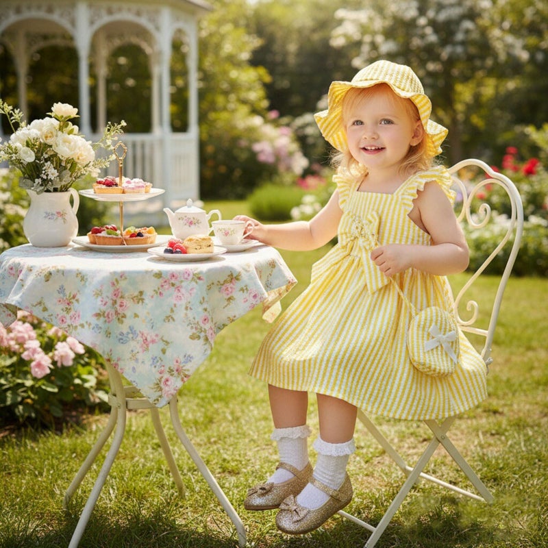 Renotemy Baby Girl Dresses 0-3 Months Newborn Infant Girls Ruffle Flutter Sleeve Big Bowknot Boho Yellow Sundress Gifts for Girls 3 Months Spring Summer Dress Clothes Outfits with Hat and Bag - Image 3