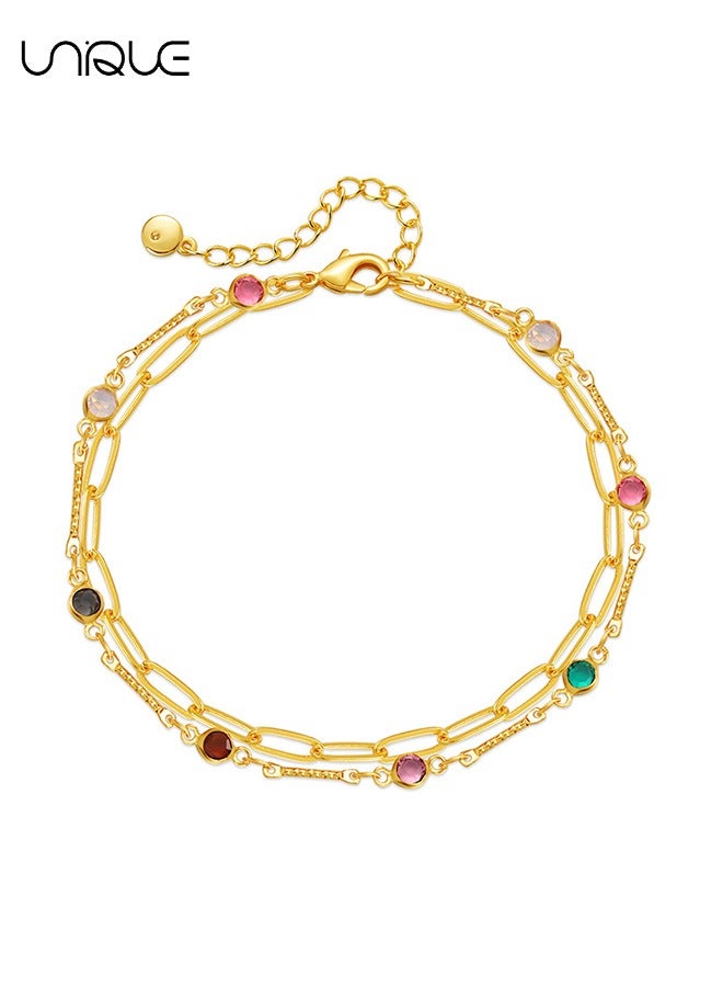 Anklet - Double Gold Anklet - Colourful beaded Anklet - Simple and elegant - New Anklet - Women