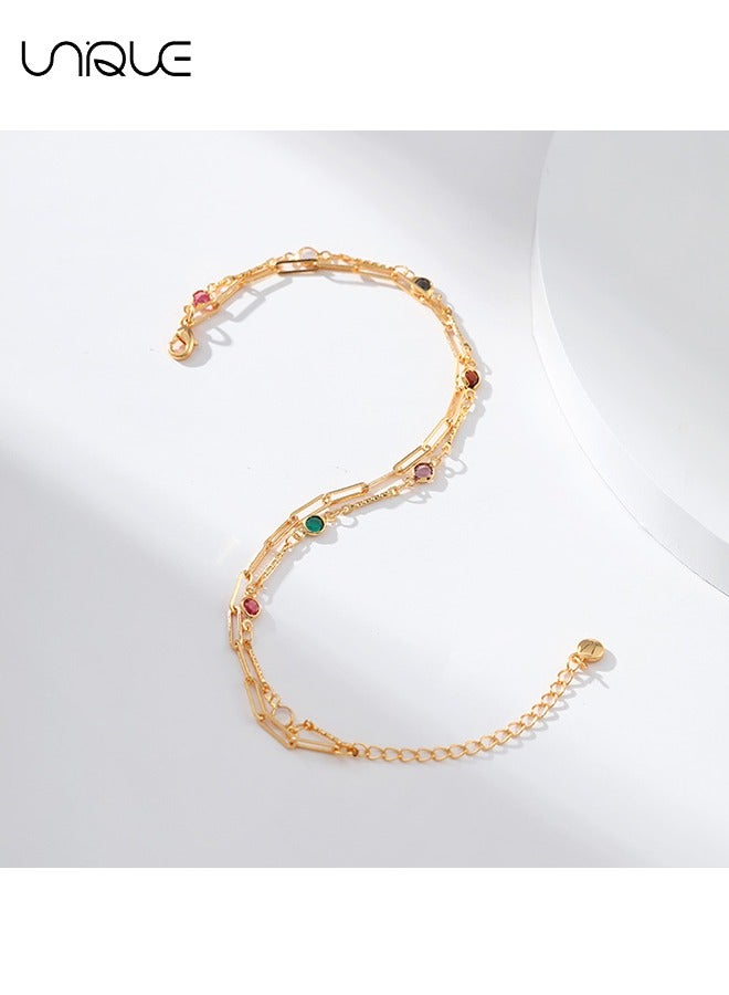 Anklet - Double Gold Anklet - Colourful beaded Anklet - Simple and elegant - New Anklet - Women