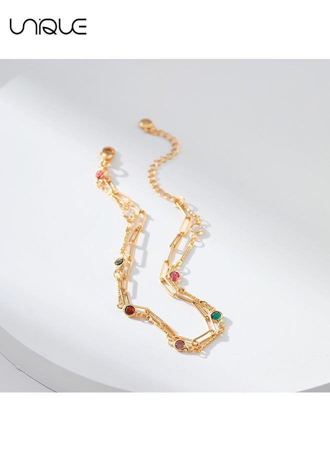 Anklet - Double Gold Anklet - Colourful beaded Anklet - Simple and elegant - New Anklet - Women