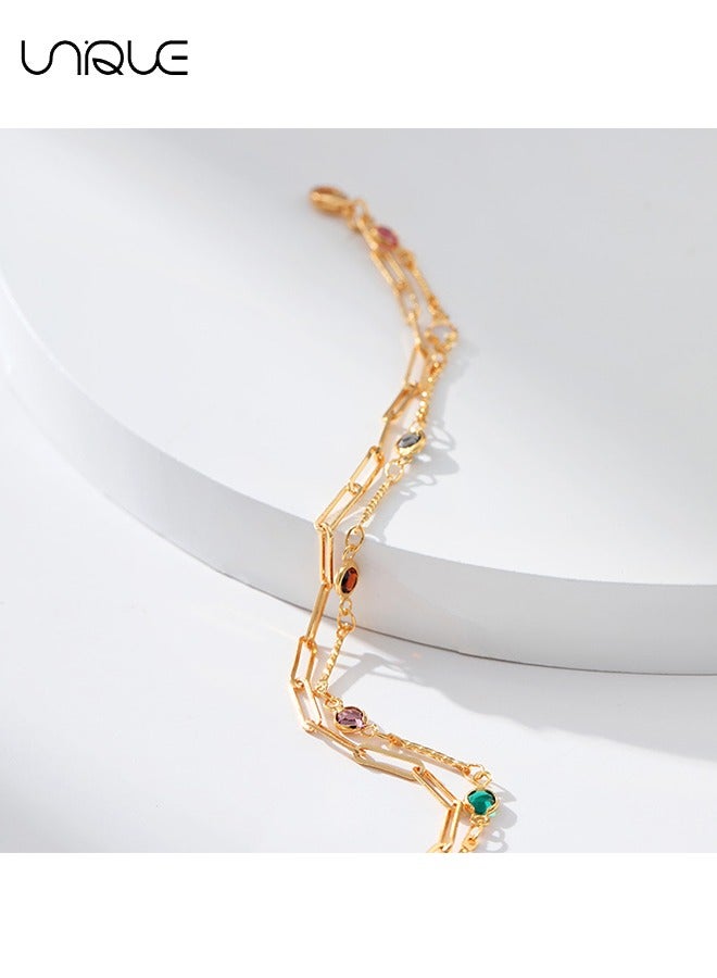 Anklet - Double Gold Anklet - Colourful beaded Anklet - Simple and elegant - New Anklet - Women