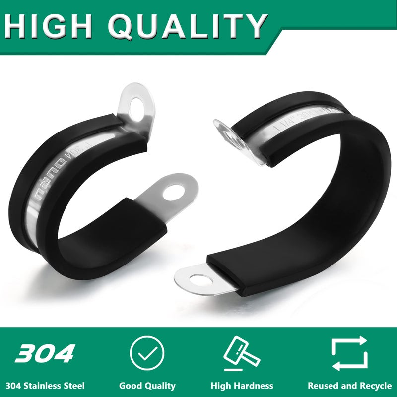 OURU 30pcs 3/8 Inch Stainless Steel Cable Clamps,Rubber Coated Cushioned Insulated Cable Clamp,Automotive Cable Wire Clamps,Pipe Clamps,Metal Clamp for Tube,Lines,Wire Cord Installation(Black,10mm) - Image 5