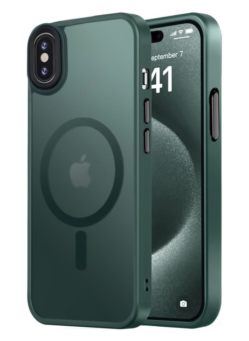 ماركة غير محددة - حافظة مغناطيسية لهاتف iPhone Xs Max متوافقة مع MagSafe من الدرجة العسكرية، حافظة شفافة غير لامعة مضادة للصدمات ومضادة للخدش، حافظة هاتف مقاومة للصدمات (أخضر) - Image 1