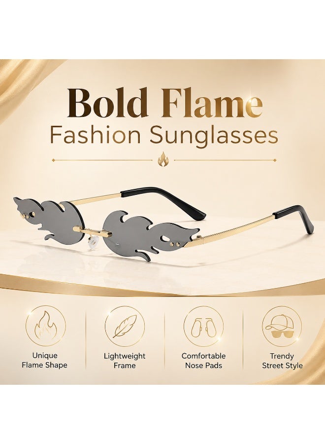 Gasin Unisex Flame Rimless Sunglasses UV400 Metal Frame Fashion Trendy Party Street Style Eyewear - Image 2