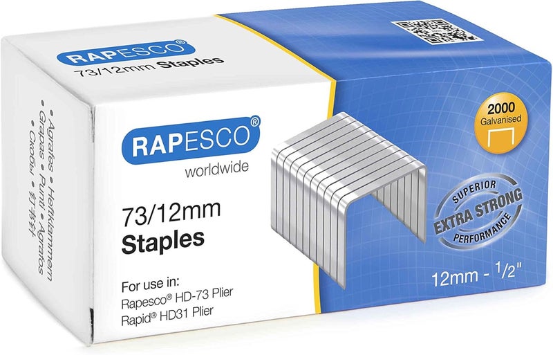 Staples, 73/12 mm (1/2 Inch) Staples for Heavy Duty Plier Stapler - Pack of 2000