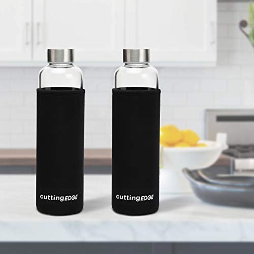 Cutting EDGE 500ml Borosilicate Round Glass Water Bottle Set of 2 with Black Portable Carrying Sleeve for School, Home, Office, Travel, Sport, Yoga, Gym, Hot, Cold Drinks - Image 3