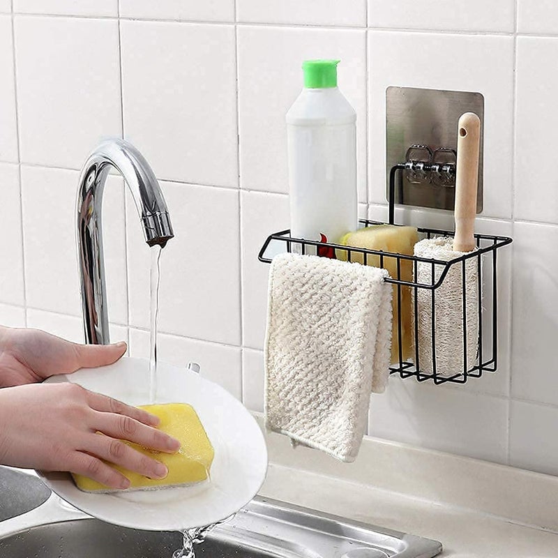 FLEXI MADHAV Flexi Madhav Sink Caddy Organizer Metal Iron Sponge Holder Drain Rack Basket for Kitchen Brush Soap DishWashing Liquid Towel Rack Shampoo Cosmetic Bottle StandBlack - Image 5