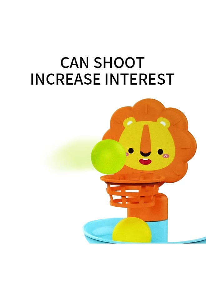 لعبة برج إسقاط الكرة الدوارة مع شكل أسد، 5 طبقات منحدر ملونة وسلة إطلاق، تتضمن 3 كرات خشخيشة، مجموعة ألعاب تعليمية للأطفال الصغار من سن 18 شهرًا فما فوق، تعلم آمن وممتع - Image 2