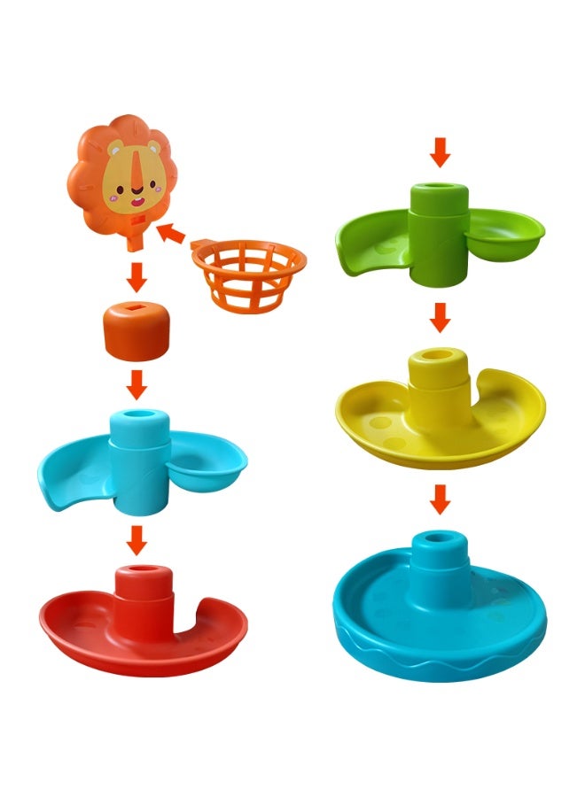 لعبة برج إسقاط الكرة الدوارة مع شكل أسد، 5 طبقات منحدر ملونة وسلة إطلاق، تتضمن 3 كرات خشخيشة، مجموعة ألعاب تعليمية للأطفال الصغار من سن 18 شهرًا فما فوق، تعلم آمن وممتع - Image 4