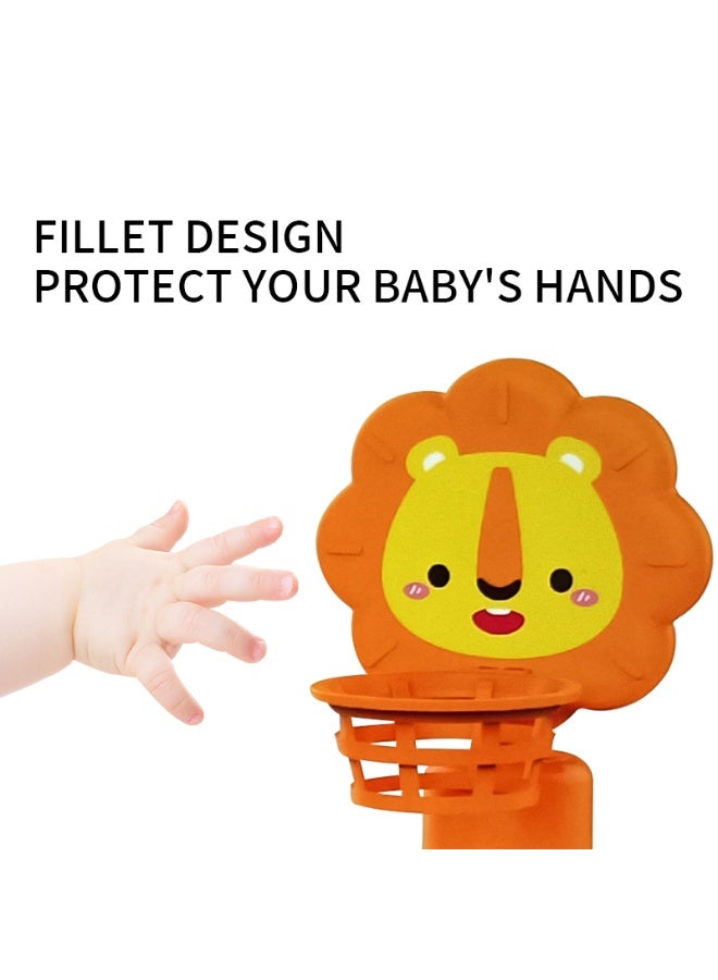 لعبة برج إسقاط الكرة الدوارة مع شكل أسد، 5 طبقات منحدر ملونة وسلة إطلاق، تتضمن 3 كرات خشخيشة، مجموعة ألعاب تعليمية للأطفال الصغار من سن 18 شهرًا فما فوق، تعلم آمن وممتع - Image 3