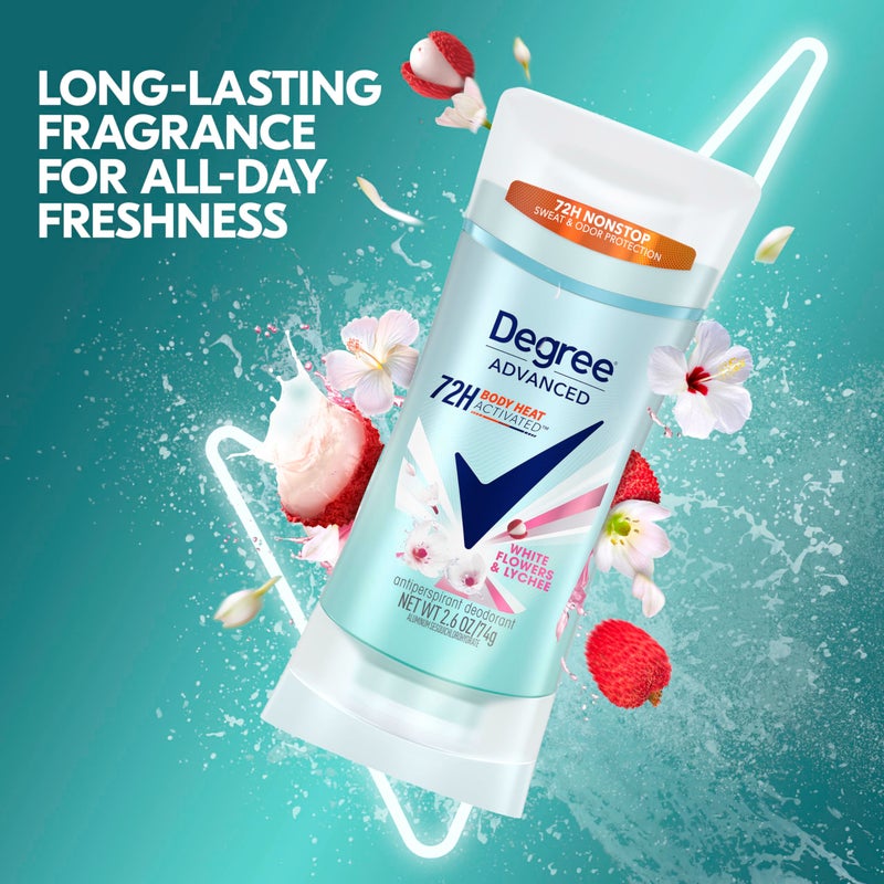 Degree Advanced Protection Antiperspirant Deodorant White Flowers & Lychee for 72-Hour Sweat & Odor Control for Women, with Body Heat Activated Technology, 2.6 oz - Image 3