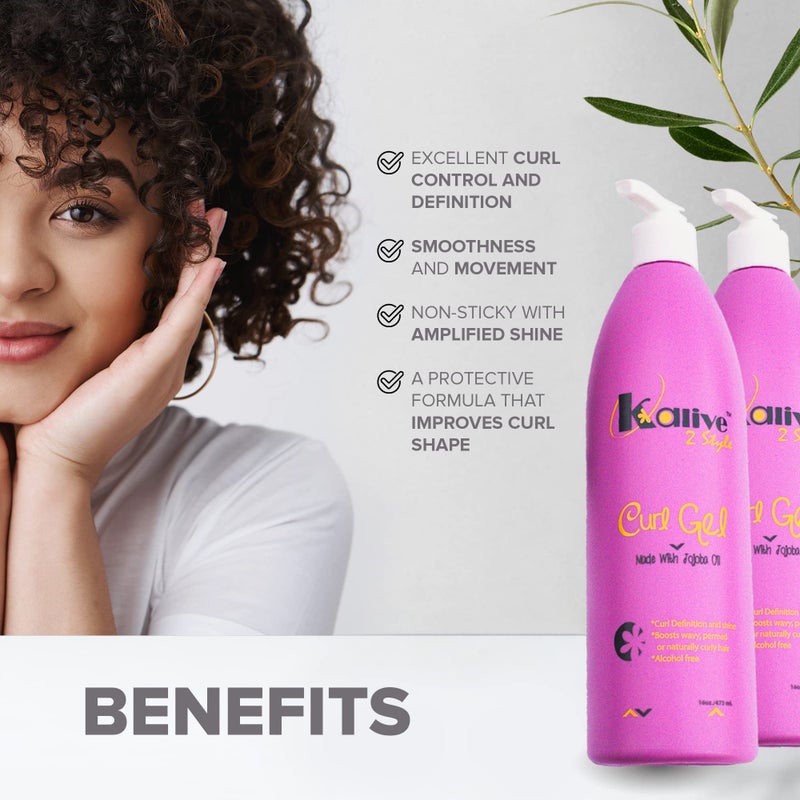 KALIVE 2 STYLE KALIVE Curl Gel, 2 Pack (16 oz each), For Curly Hair, Defines Curls, Waves and Hair Textures, Natural or Permed, Hair Care Product for Women - Image 2
