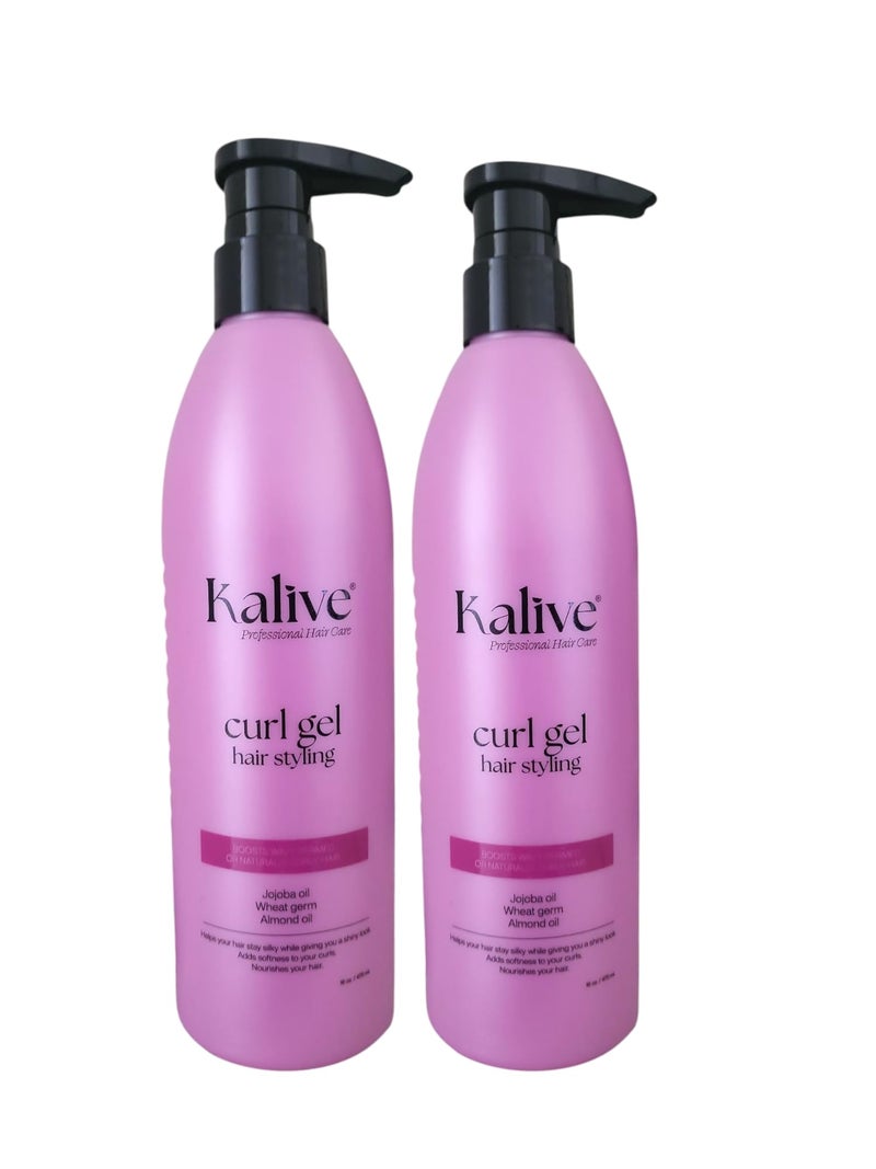 KALIVE 2 STYLE KALIVE Curl Gel, 2 Pack (16 oz each), For Curly Hair, Defines Curls, Waves and Hair Textures, Natural or Permed, Hair Care Product for Women - Image 1