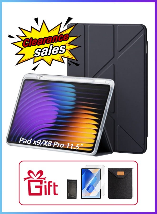 [clearance sales] Honor Pad X9 Case With Pen Slot, Honor Tablet 11.5-Inch Cover, Shockproof Y Folding Stand, Transparent Tpu Protective Case,  Flip Cover Stand Smart Wake-Up/ AED 23 Gift Set Anti-Glare Protective Film - Black - Image 1