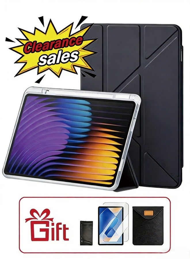 [تخفيضات التصفية] جراب Honor Pad X9 مع فتحة للقلم، غطاء لجهاز Honor اللوحي مقاس 11 بوصة، حامل قابل للطي على شكل حرف Y مقاوم للصدمات، جراب حماية شفاف من مادة TPU، غطاء قلاب مع خاصية التنبيه الذكي / طقم هدايا بسعر 23 درهمًا إماراتيًا، فيلم حماية مضاد للوهج - أسود - Image 1