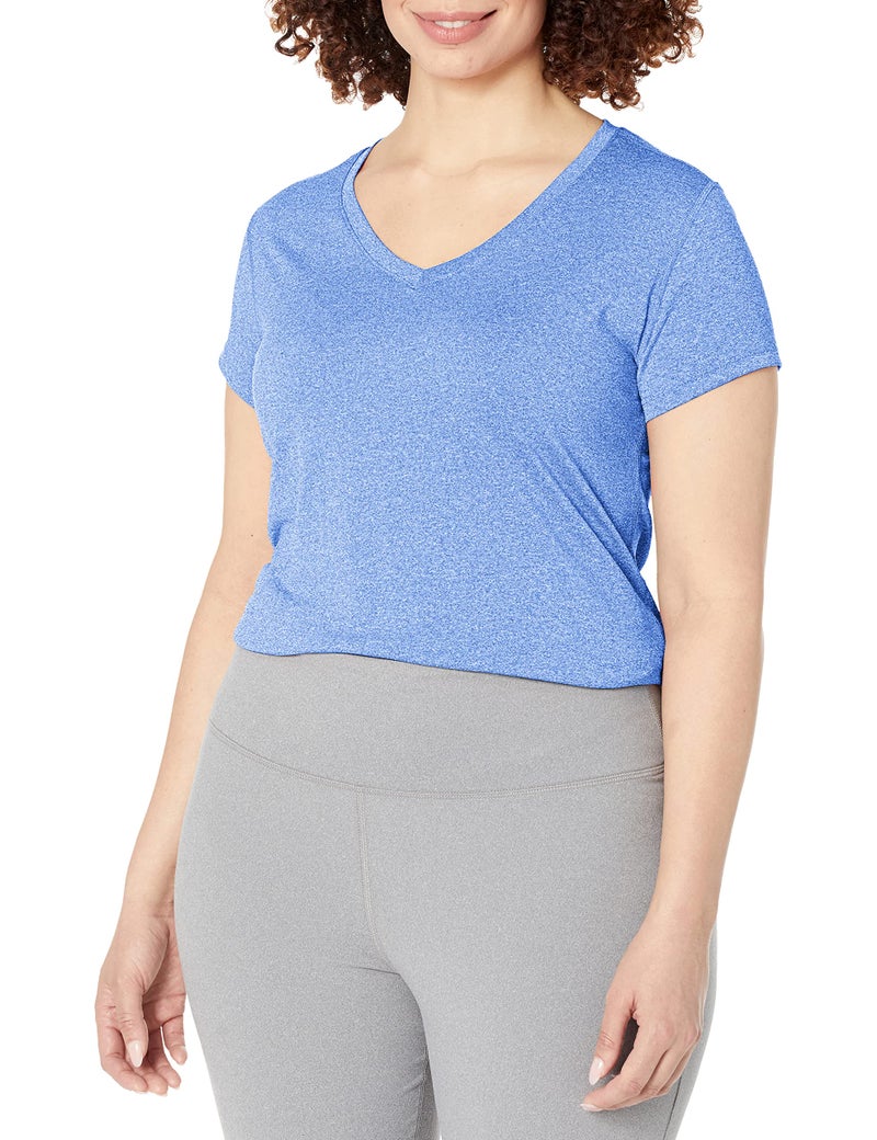 Hanes womens Sport Heathered Performance Vneck Tee Shirt Awesome Blue Heather Medium US - Image 2