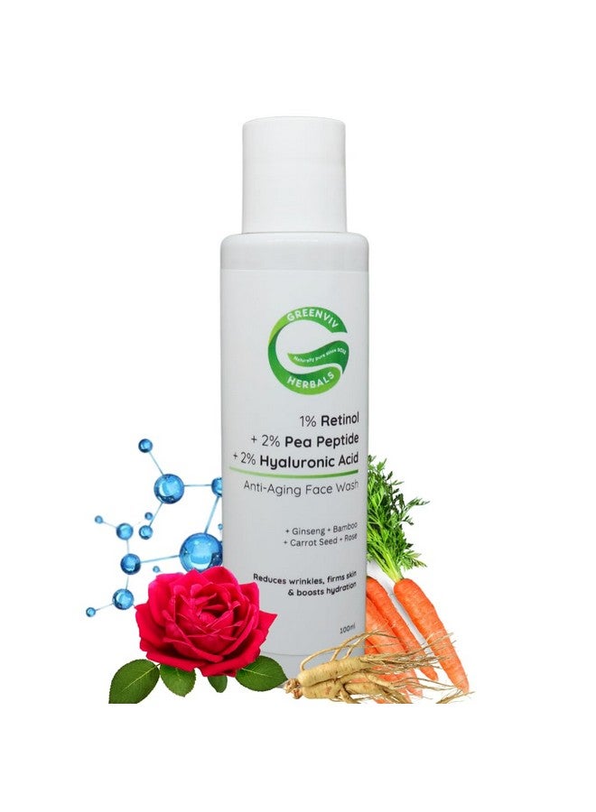 Greenviv 1% Retinol + 2% Pea Peptide + 2% Hyaluronic Acid Anti-Aging Face Wash | Firms Skin, Reduces Wrinkles & Boosts Hydration | 100ml - Image 1