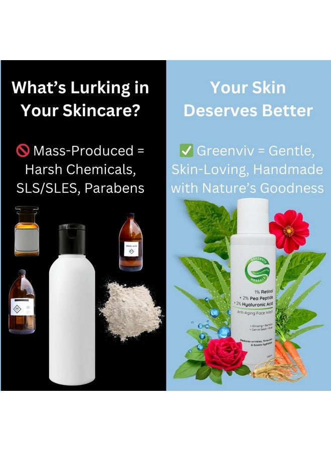 Greenviv 1% Retinol + 2% Pea Peptide + 2% Hyaluronic Acid Anti-Aging Face Wash | Firms Skin, Reduces Wrinkles & Boosts Hydration | 100ml - Image 3