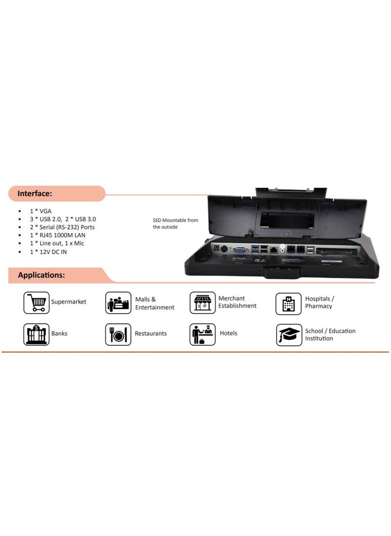 EasyPos EasyPos EPPS310-POS-SYS POS System | Intel Core i5-4210U up to 2.70GHz | 4GB RAM | 256GB SSD | 15” Touchscreen | Black  - Image 4