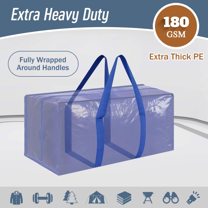 FYGRIP 12 Pack Extra Heavy Duty Large Moving Bags with Strong Zipper & Comfortable Handles, Sturdy & Durable Clothes Storage Bags Totes Bins, Packing Moving Boxes for College Supplies, Blue - Image 2