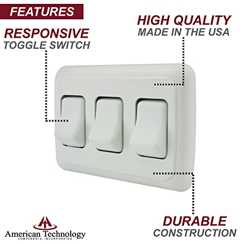 American Technology Components Triple SPST On-Off Switch with Bezel, 12-Volt, for RV, Trailer, Camper (White) - Image 3
