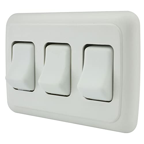 American Technology Components Triple SPST On-Off Switch with Bezel, 12-Volt, for RV, Trailer, Camper (White) - Image 1
