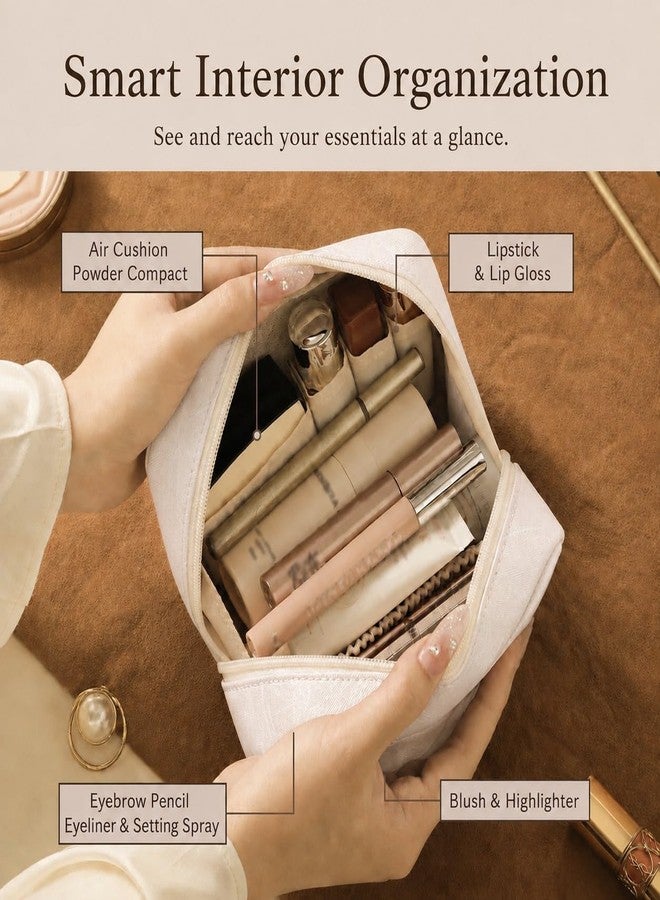 Small Makeup Bag for Purse, Compact Travel Cosmetic Organizer with Dividers - Image 2