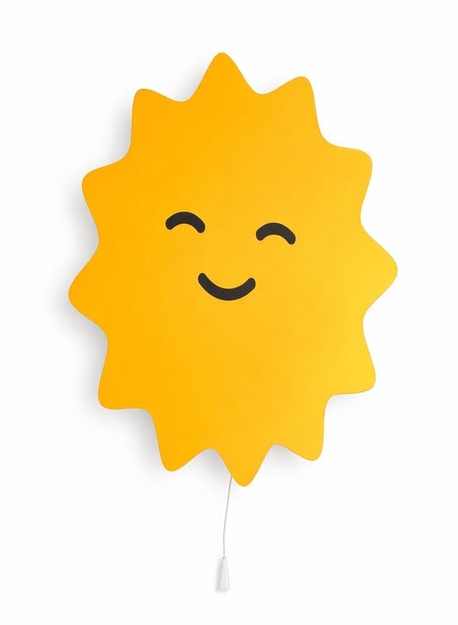 LET'S DIY Sun Wall Night Lamp for Kids | Wall Mounted Night Light with Pull Switch | Warm White Glow Nursery Light for Baby Rooms, Bedrooms & Playrooms | Orange Wooden Finish
