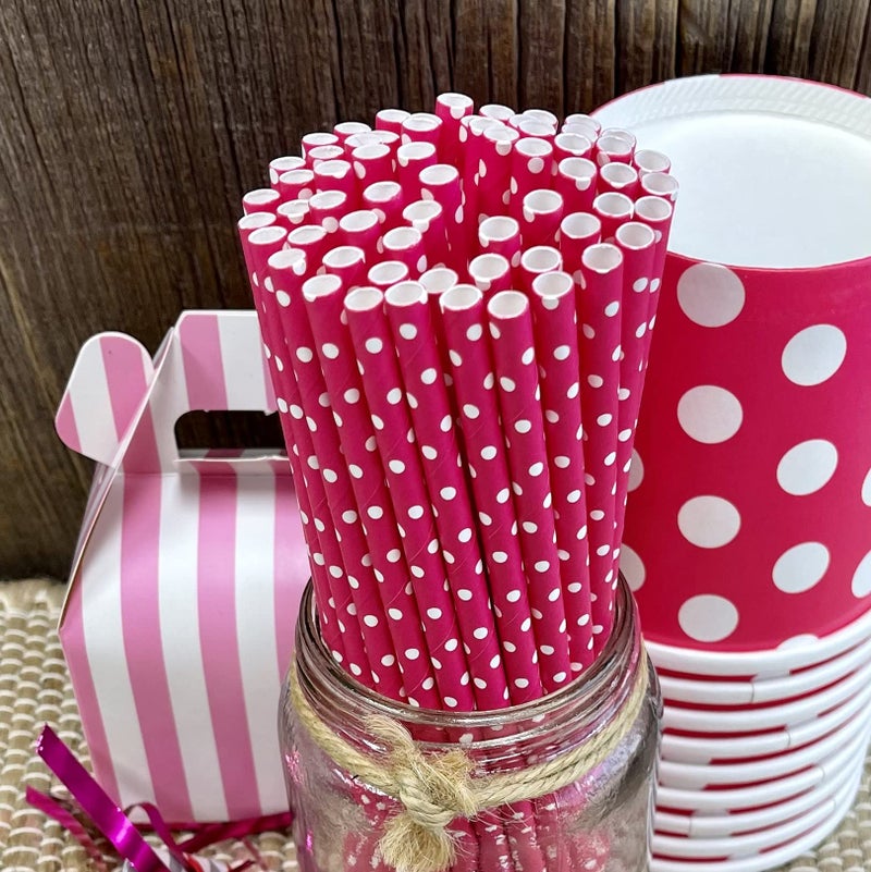 Outside the Box Pape Paper Straws - Hot Pink White Polka Dot - Valentine's Day Birthday Party Supply - 7.75 Inches - Pack of 100 Outside the Box Papers Brand - Image 5