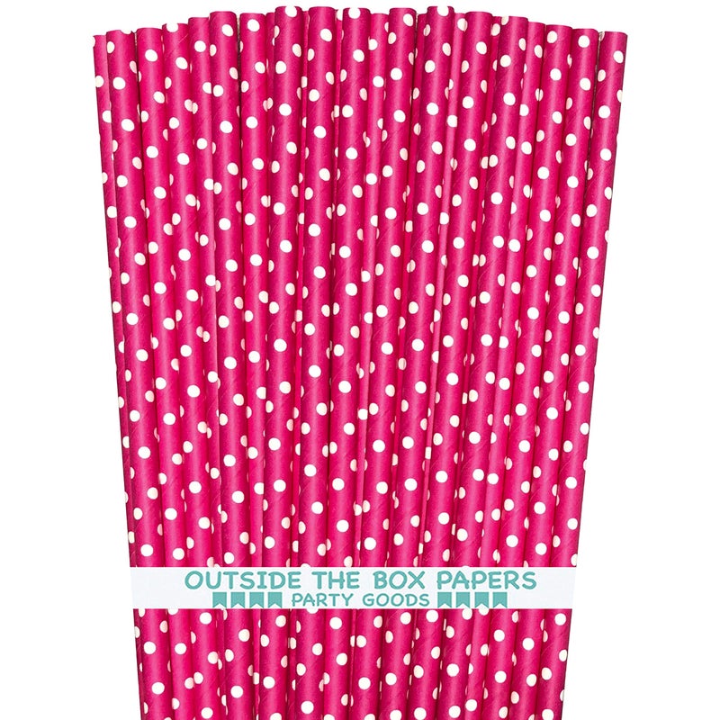 Outside the Box Pape Paper Straws - Hot Pink White Polka Dot - Valentine's Day Birthday Party Supply - 7.75 Inches - Pack of 100 Outside the Box Papers Brand - Image 1