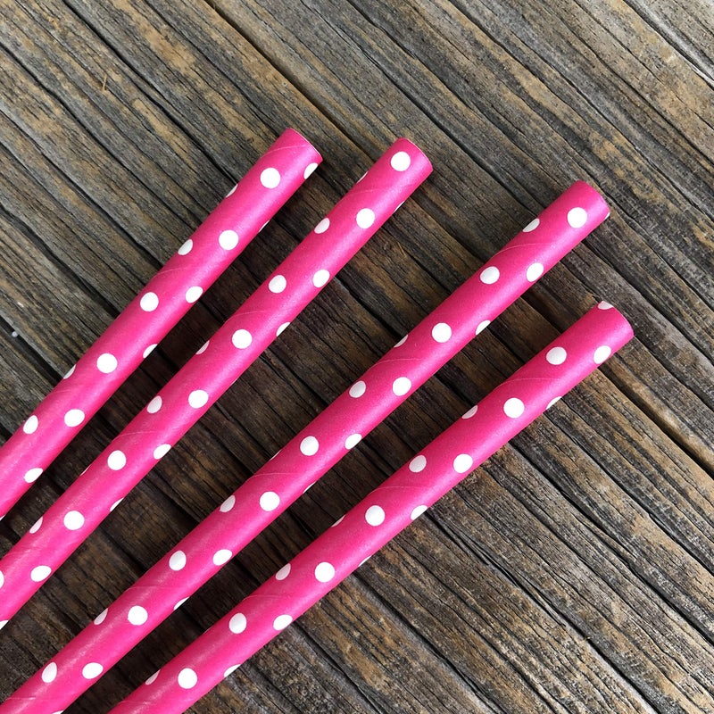 Outside the Box Pape Paper Straws - Hot Pink White Polka Dot - Valentine's Day Birthday Party Supply - 7.75 Inches - Pack of 100 Outside the Box Papers Brand - Image 3