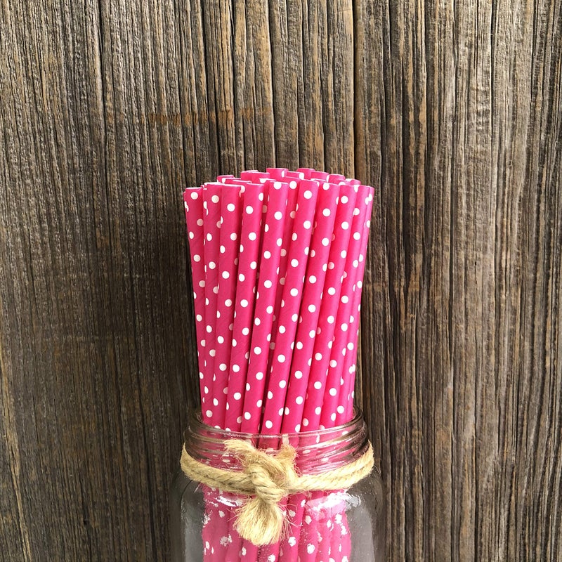 Outside the Box Pape Paper Straws - Hot Pink White Polka Dot - Valentine's Day Birthday Party Supply - 7.75 Inches - Pack of 100 Outside the Box Papers Brand - Image 2