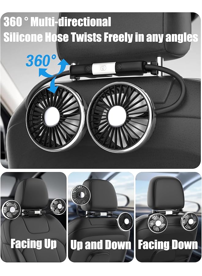Generic Car Fan For Backseat Dual Head Hose Car Seat Fan With Led Light, Portable Usb Fan For Car, 3 Speeds And 360 Degree Rotatable Cooling Vehicle Fan For Suv/Rv/Truck/Sedan/Cruise, Office/Home  - Image 2
