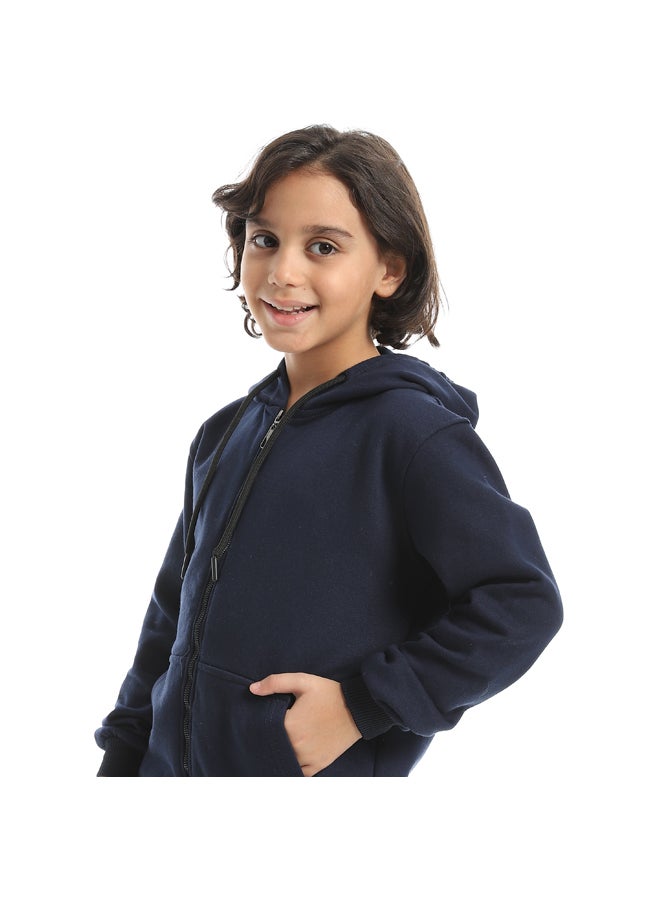 Andora Basic Fleeced With Hooded Collar and Zipper Closure Navy Training Suit_Blue - Image 5