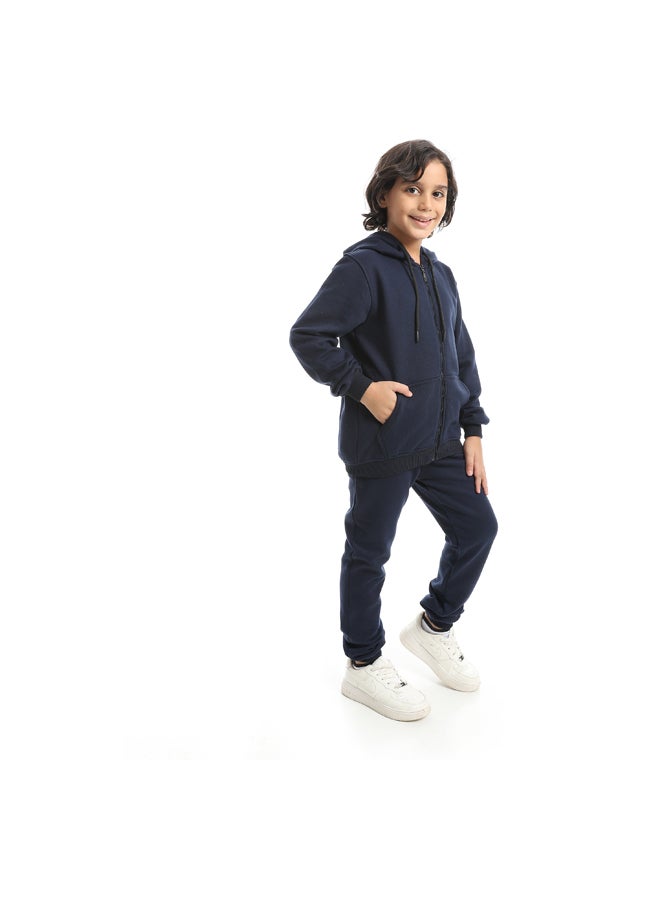 Andora Basic Fleeced With Hooded Collar and Zipper Closure Navy Training Suit_Blue - Image 4