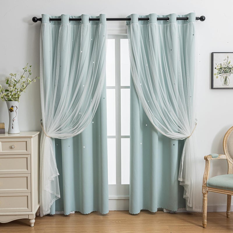 indistar Star Cutout Kids Window Blackout Curtains for Girl Bedroom Window Room Darkening Curtains & Drapes Baby Nursery Curtains (2 Panel,52Wx63L inch,Light Blue) - Image 1