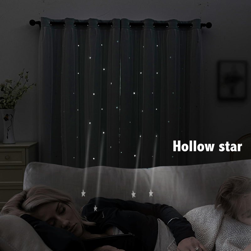 indistar Star Cutout Kids Window Blackout Curtains for Girl Bedroom Window Room Darkening Curtains & Drapes Baby Nursery Curtains (2 Panel,52Wx63L inch,Light Blue) - Image 3