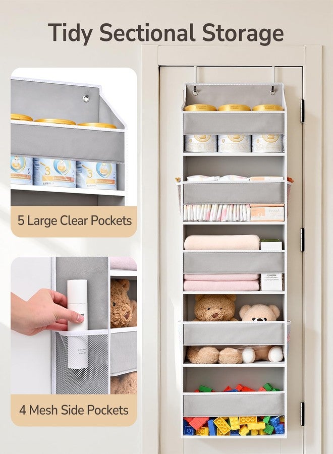 ULG 2-Pack Over-The-Door Organizer 5 Tiers, – Hanging Storage Organizer with 4 Mesh Side Pockets,Space Saving Closet Door Organizer for Clothes, Shoes, Toys, Accessories Light Gray - Image 4